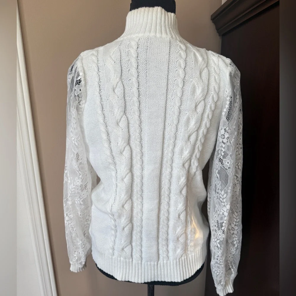 NWOT Cable-Knit Lace-Sleeved Sweater - Picture 4 of 11